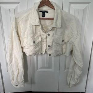 Forever 21 Cropped frayed hem corduroy jacket in cream